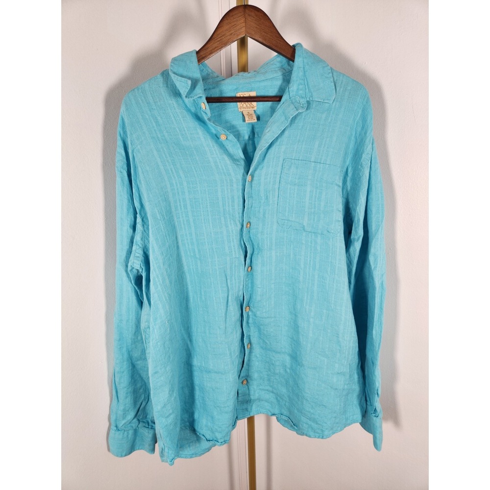 Jos. A. Bank Aqua Turquoise 100% Linen Long Sleeve Button Up Shirt Size XL - Picture 1 of 10
